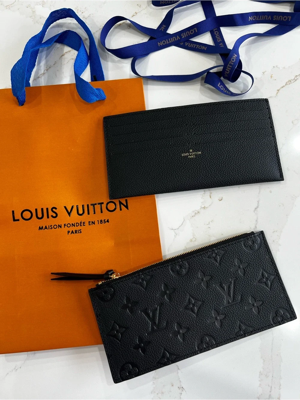 Louis Vuitton Black Embossed Monogram Zip Pouch with Card Holder - Picture 3 of 7